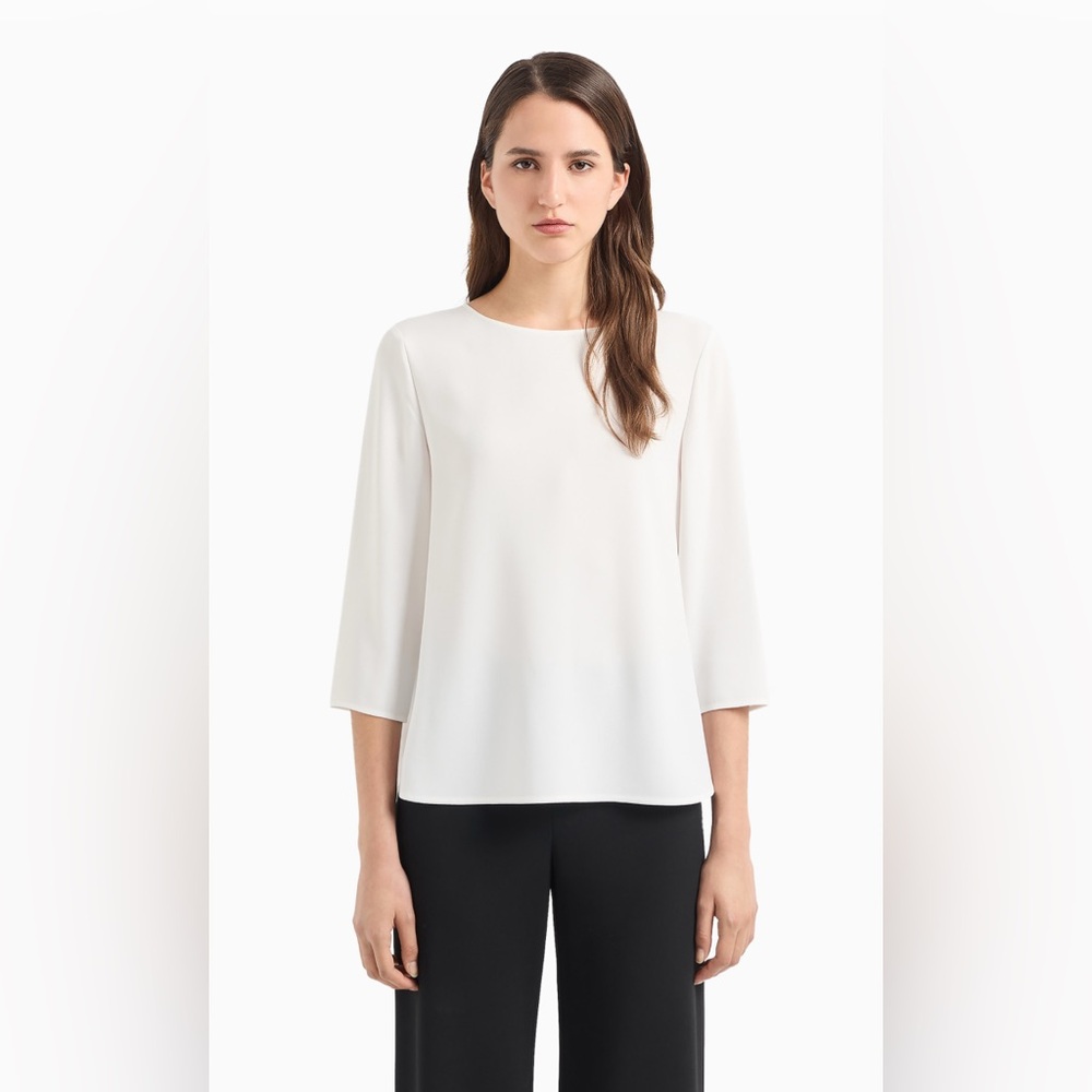 Emporio Armani Envers Satin White 3/4 Sleeves Tunic Blouse Nwt Size It 50 Us 14